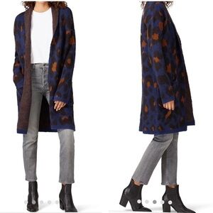 Joe's Jeans Blue Long Knit Leopard Open Duster Cheetah Print Cardigan Size Large